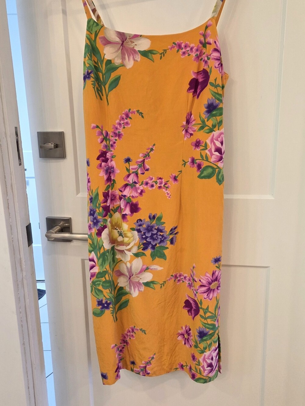 David Warren 100% Silk Floral Slip Dress 8 Orange Garden Party Tropical Midi